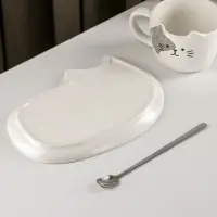 Чайная пара с ложкой &laquo;Котик&raquo;, чашка 200 мл, блюдце 18,5&times;13,5 см