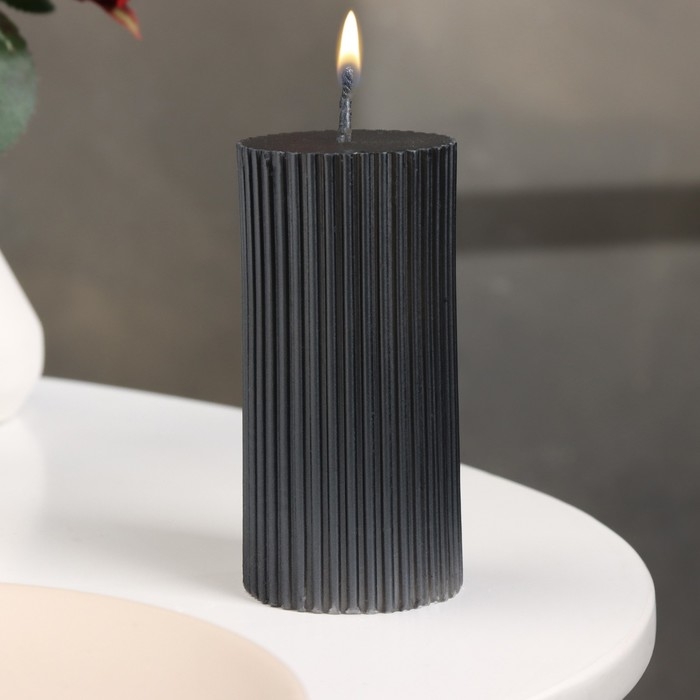 Свеча-цилиндр с гранями, 5х10 см, мокрый асфальт, 6 ч Свеча-цилиндр с гранями, 5х10 см, мокрый асфальт, 6 ч