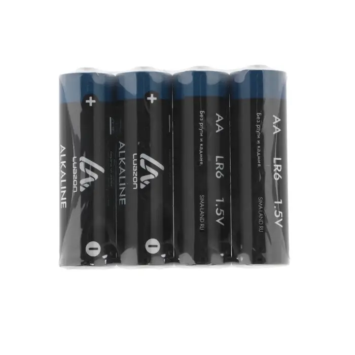 Батарейка алкалиновая (щелочная) Luazon, AA, LR6, спайка, 4 штуки