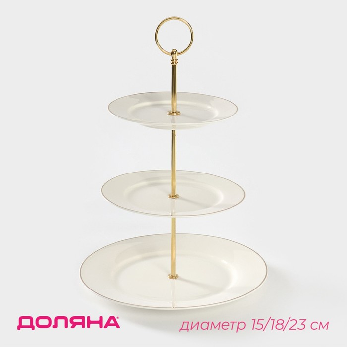 Этажёрка - фруктовница круглая Доляна «Аделин», 3 яруса, d=15/18/23 см, фарфор, цвет белый