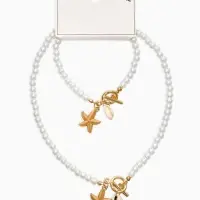 Набор 2 пред-та: бусы.браслет "Жемчуг", звезда, цвет белый в золоте L=18/42см №6
