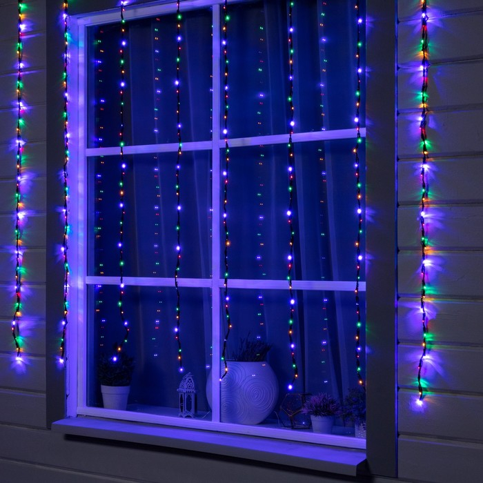 Гирлянда «Водопад» 2 × 1.5 м, IP44, тёмная нить, 400 LED, свечение мульти, 8 режимов, 220 В Гирлянда «Водопад» 2 × 1.5 м, IP44, тёмная нить, 400 LED, свечение мульти, 8 режимов, 220 В