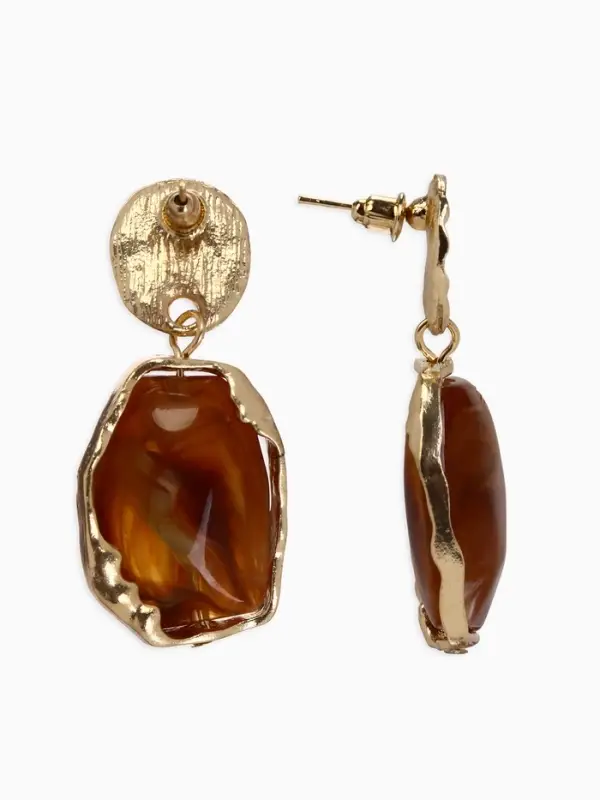 Серьги Серьги "Стиль камня", цвет коричневый в золоте