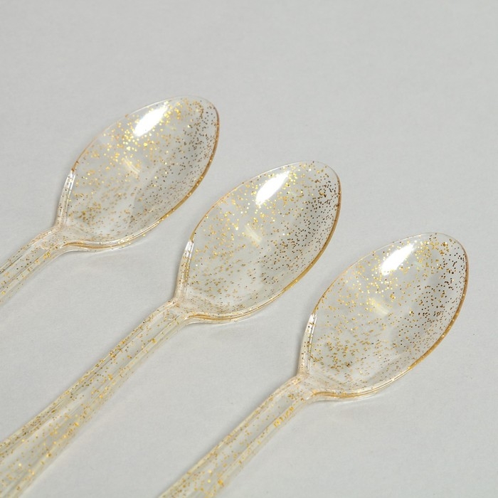 Ложки пластиковые «Блеск», в наборе 12 штук, цвет золото Ложки пластиковые «Блеск», в наборе 12 штук, цвет золото