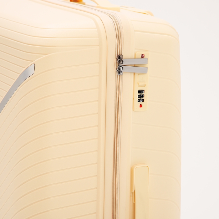 Чемодан большой 100 л (L), отдел на молнии, кодовый замок, 4 колеса, цвет бежевый Чемодан большой 100 л (L), отдел на молнии, кодовый замок, 4 колеса, цвет бежевый
