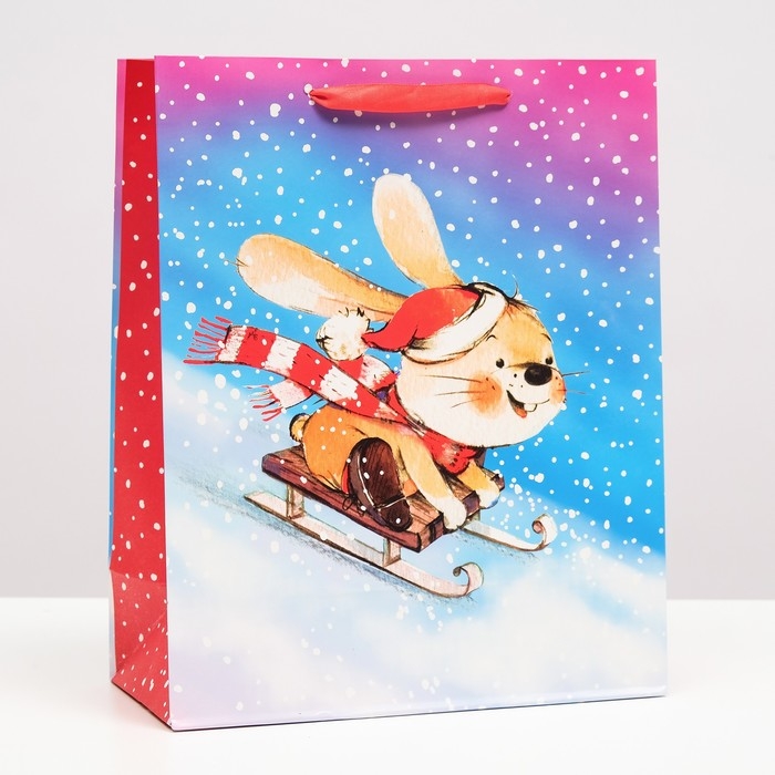 Пакет подарочный Пакет подарочный "Зайчик на санках" , 26 х 32 х 12 см.