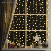 Гирлянда &laquo;Занавес&raquo; 2&times;1.5 м с насадками &laquo;Ёжики&raquo;, IP20, прозрачная нить, 360 LED, свечение тёплое белое, 8 режимов, 220 В