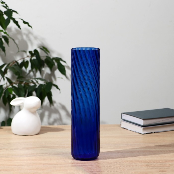 Ваза  Ваза "Цилиндр" риф. d=8см, h=30см  из синего стекла (без декора)