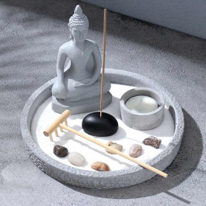 Сад камней с подставкой для благовоний  Сад камней с подставкой для благовоний "Сад", 17,5х17,5х14см, бетон