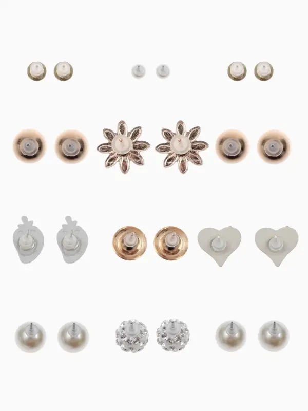 Серьги пусеты One year, 12 пар беззаботность, бело-красные в золоте