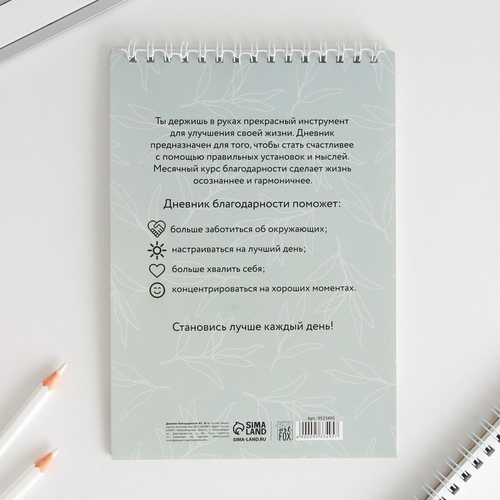Дневник благодарности «Лучший день», формат А5, 30 листов Дневник благодарности «Лучший день», формат А5, 30 листов