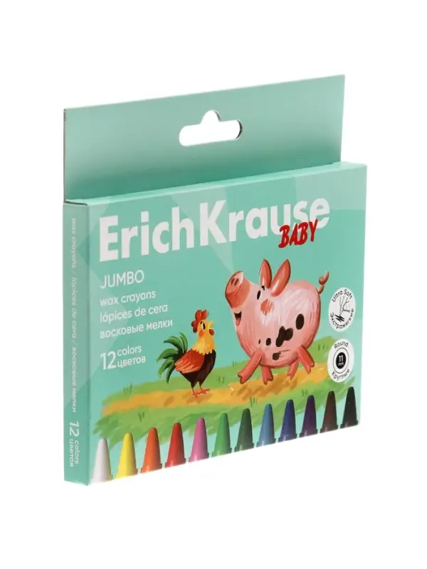 Восковые мелки 12 цветов, ErichKrause Baby Jumbo, утолщенные, круглые