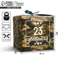 Коробка подарочная складная, упаковка, &laquo;С 23 Февраля&raquo;, 18&times;18&times;18 см