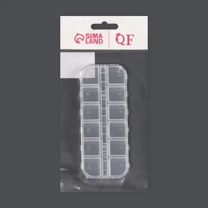 Органайзер для хранения мелочей, 12 ячеек, 13×5.3×1.3 см, прозрачный Органайзер для хранения мелочей, 12 ячеек, 13×5.3×1.3 см, прозрачный