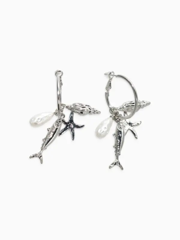 Серьги "Морской мир", с подвесками, цвет белый в серебре