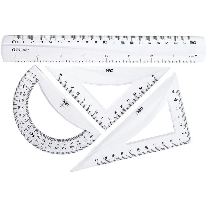 Набор чертежный Deli EG00412 средн:лин 20см,угольн 11 и8см,трансп12см,прозр