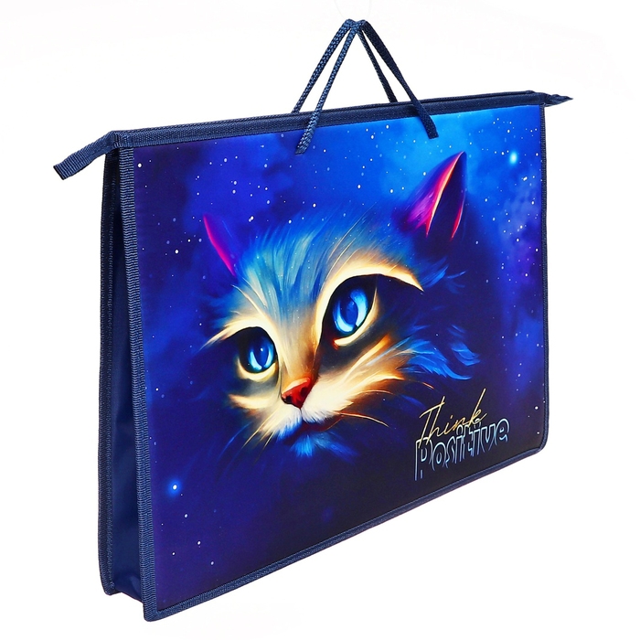 Папка для чертежей и рисунков А3 470x345x50 мм, с ручками, пластик/текстиль, молния сверху, ПР 3 -20,  Папка для чертежей и рисунков А3 470x345x50 мм, с ручками, пластик/текстиль, молния сверху, ПР 3 -20, "Магия кота"