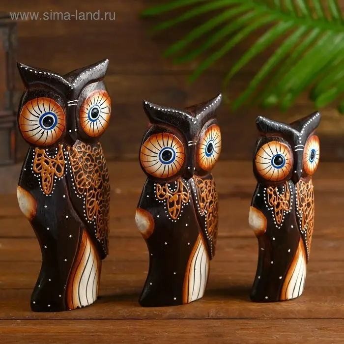 Сувенирный набор дерево Сувенирный набор дерево "Совы с орнаментом" 8х7х17 см