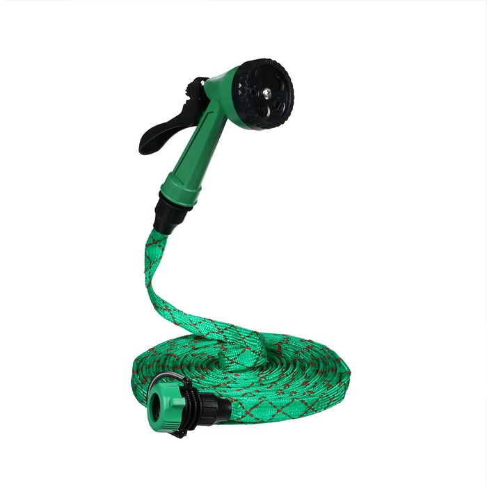 Шланг поливочный резиновый, 12 мм (1/2 Шланг поливочный резиновый, 12 мм (1/2"), 10 м, в текстильной оплётке, с поливочным пистолетом, цвет МИКС, Greengo