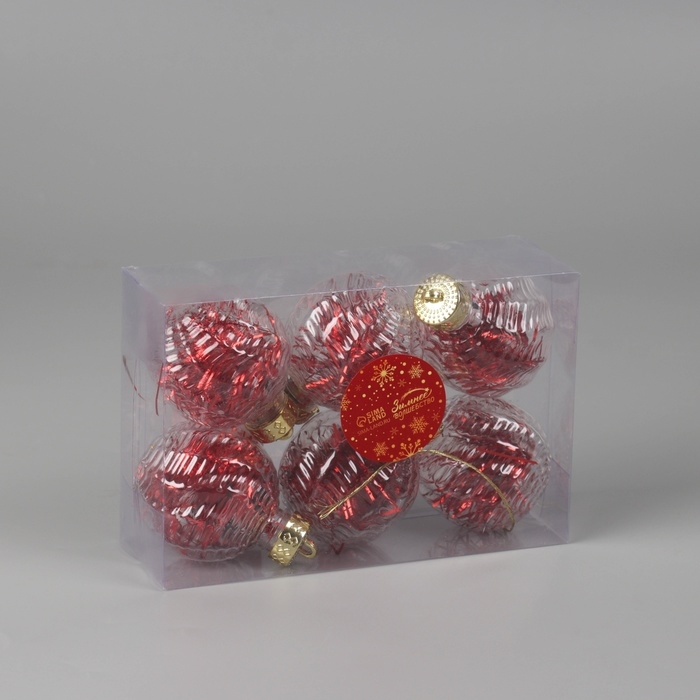Набор шаров пластик d-6 см, 6 шт Набор шаров пластик d-6 см, 6 шт "Бринцзе" красный прозрачный