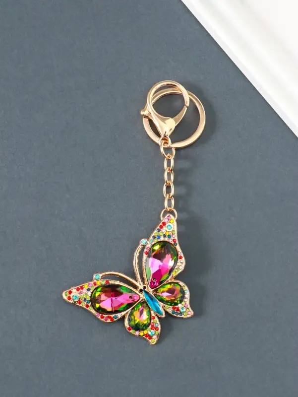 Брелок металл, стразы на карабине "Бабочка" передивается 4,7х6,4х0,8 см