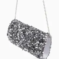 Сумка-клатч вечерняя на магните, на цепочке, с пайетками, серебристая