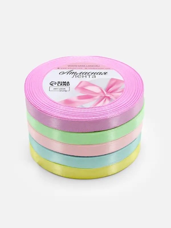 Атласная лента, набор 5 шт. &laquo;Пастельный&raquo;, 10 мм, 23&plusmn;1 м