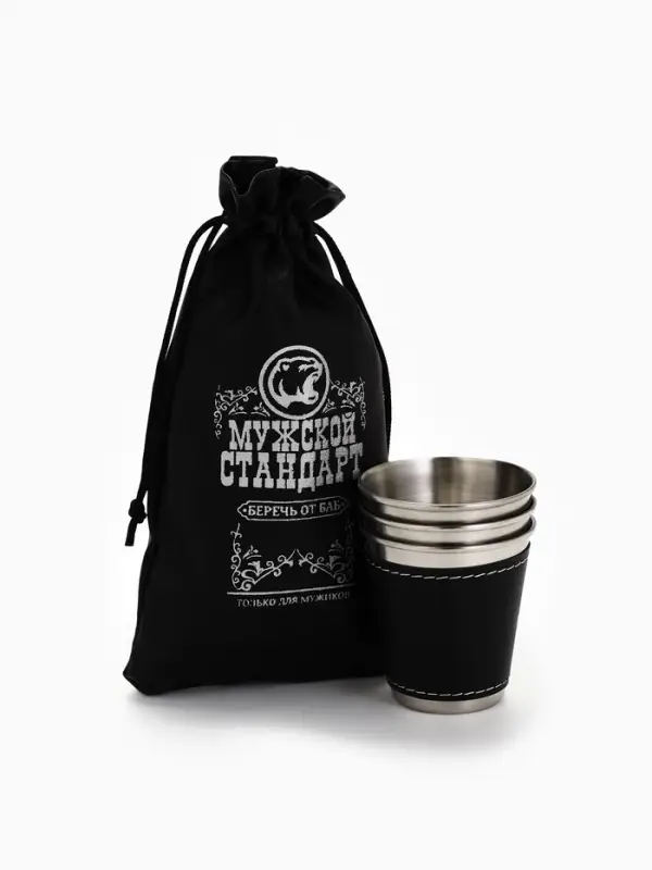Стопки в чехле &laquo;Мужской стандарт&raquo;: нержавеющая сталь, набор 3 шт.&times;70 мл