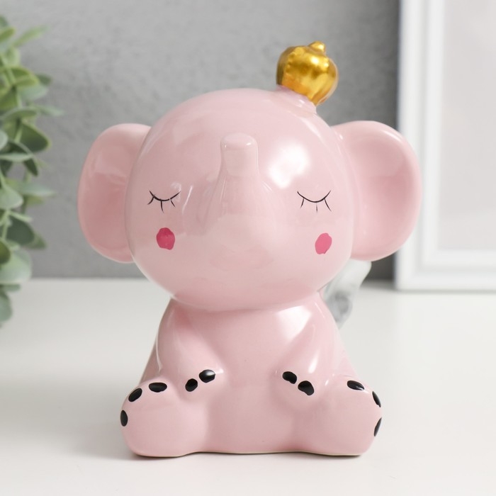 Копилка керамика Копилка керамика "Розовый слонёнок с крыльями в короне" 12,8х9,5х14 см