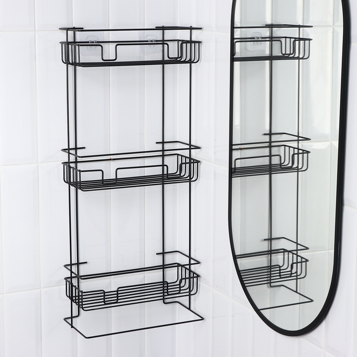 Полка прямоугольная 3-х ярусная, 12,5×66×29,5 см, цвет черный Полка прямоугольная 3-х ярусная, 12,5×66×29,5 см, цвет черный