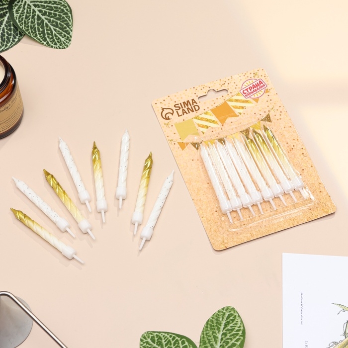 Свечи для торта Свечи для торта "Спираль", 6 шт, белые и градиент золото с белым