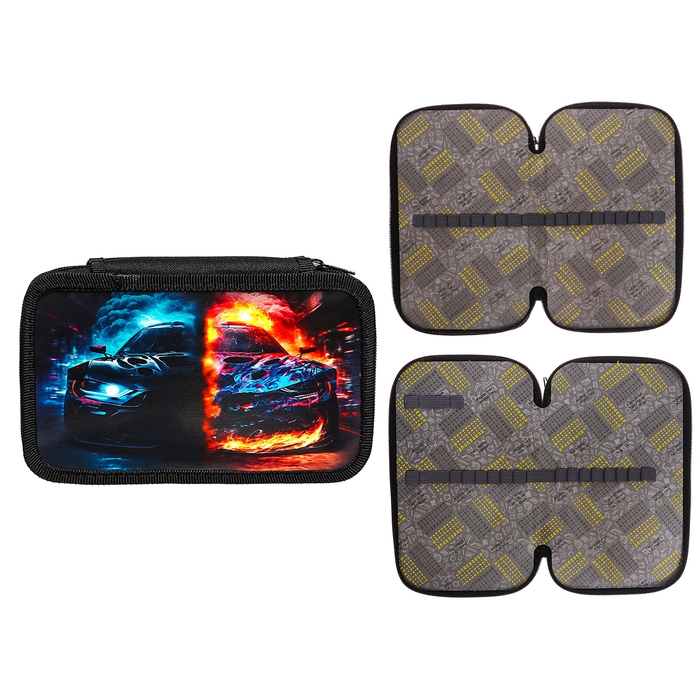 Пенал 3 секции, 125 х 205 х 55 мм, Calligrata 30П26/3 Пенал 3 секции, 125 х 205 х 55 мм, Calligrata 30П26/3 "Тачка огонь", ламинированный картон