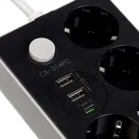 Удлинитель сетевой, 4 розетки, 2 м, 1300 Вт, 3&times;0.75 мм2, 2 USB-A, USB-C, 2.1 А, с заземлением, с выключателем