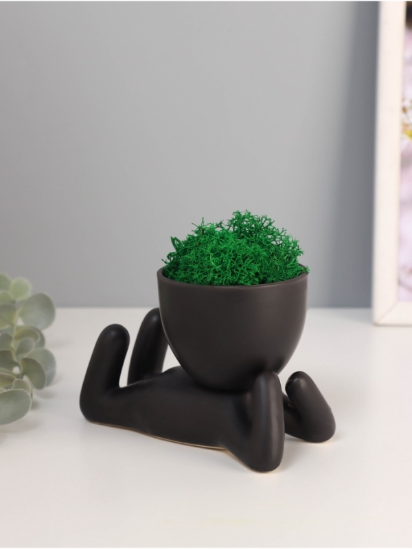 Кашпо керамика  Кашпо керамика "Мистер Грин на лайте" 8,5*7*12 см черный