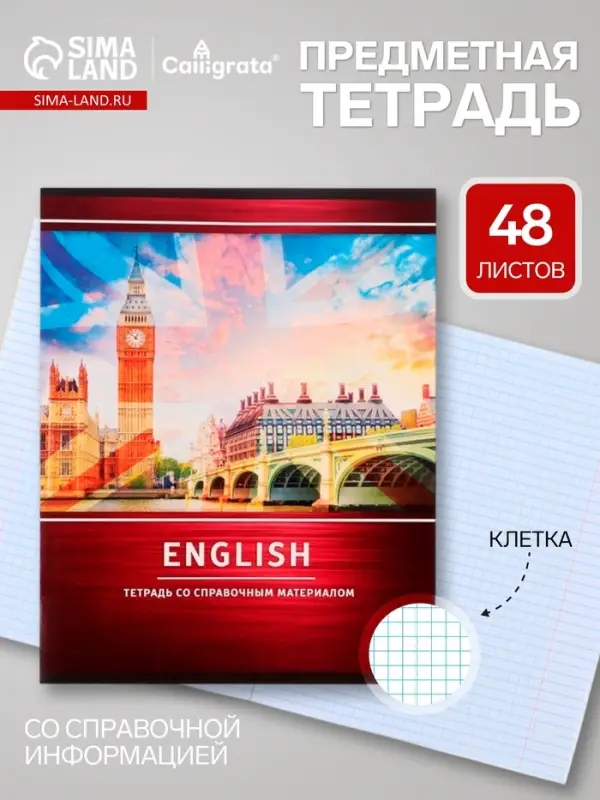 Предметная тетрадь по английскому языку Calligrata &laquo;Металл&raquo;, 48 листов, в клетку, со справочным материалом, обложка из мелованного картона