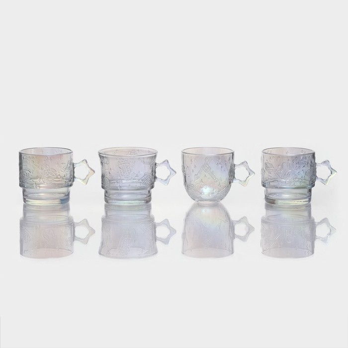 Набор кружек стеклянных «Космос», 4 предмета: 300/300/250/300 мл, цвет перламутровый Набор кружек стеклянных «Космос», 4 предмета: 300/300/250/300 мл, цвет перламутровый