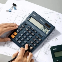 Калькулятор настольный ПОЛНОРАЗМ. Deli EM888F, 12-р,дв.пит.,202x159мм,т-син