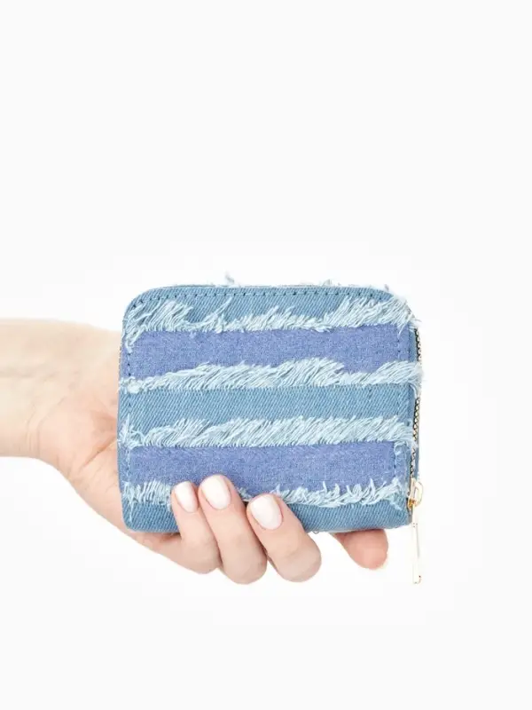 Кошелёк женский на молнии 8.5&times;2&times;11 см, джинсовый, в полоску, голубой