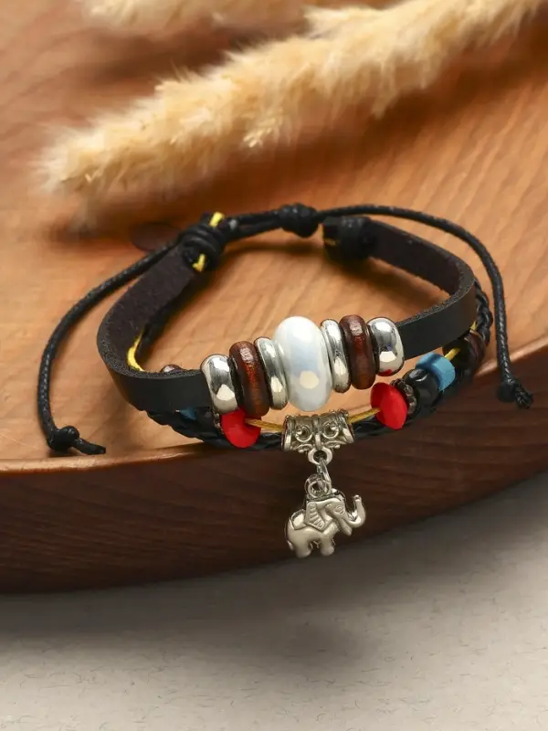 Браслет кожаный &laquo;Хиппи. Индийский слон&raquo;, d=6 см, разноцветный