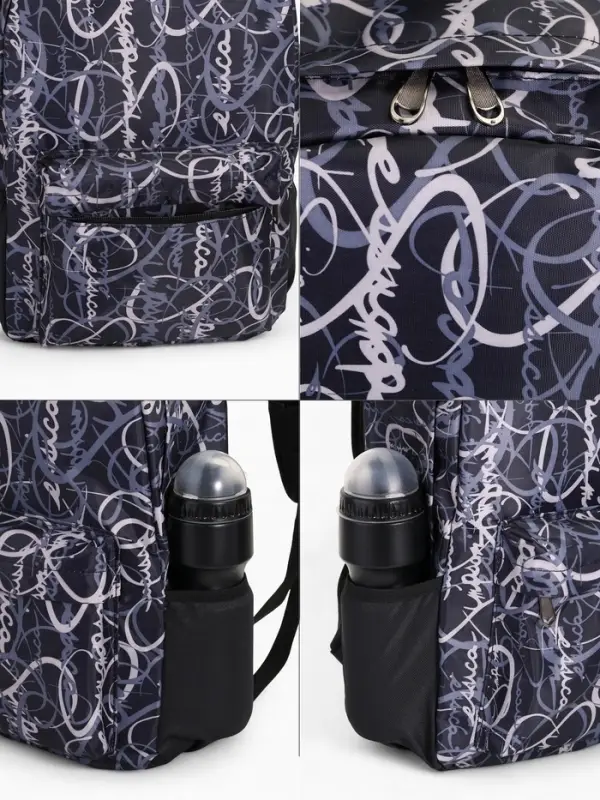 Рюкзак школьный на молнии, с карманами, с надписями, размер 30&times;13&times;42 см, чёрный