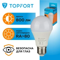 Лампа светодиодная Topfort E27 10W 3000K груша