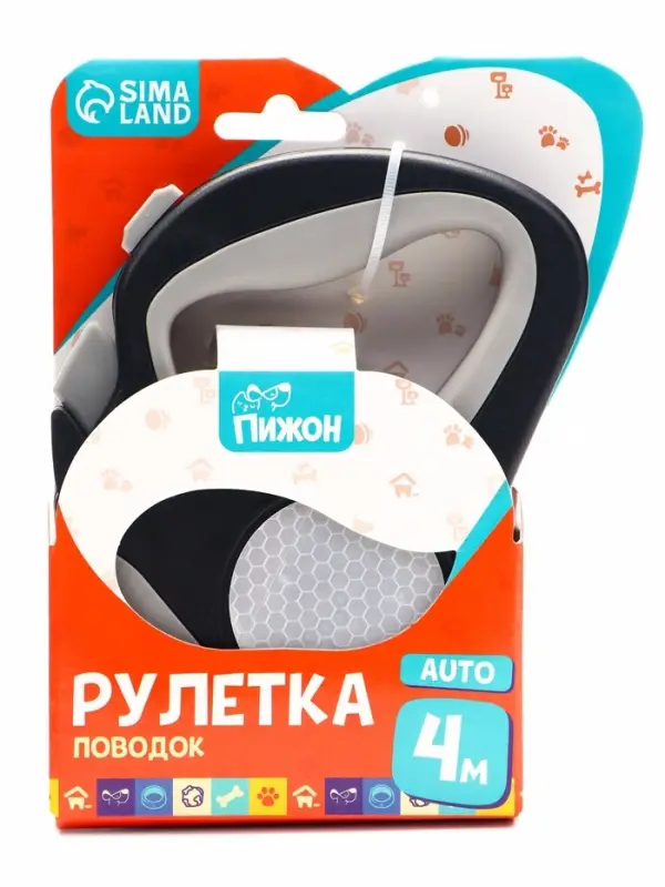 Рулетка &laquo;Пижон&raquo;, 4 м, до 15 кг, трос, светоотражающая, прорезиненная ручка, серая