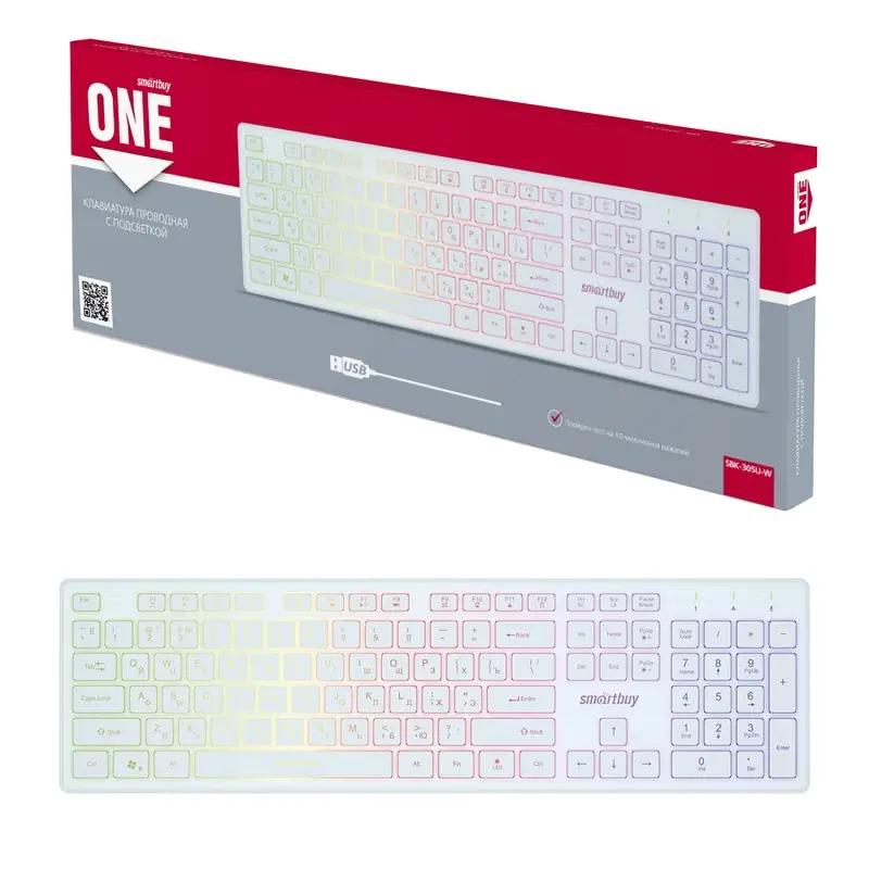 Клавиатура проводная с подсветкой Smartbuy ONE 305 USB белая (SBK-305U-W)/20