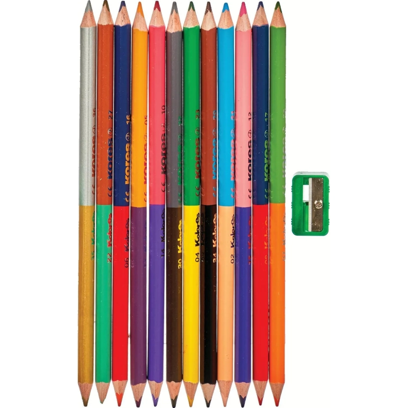 Карандаши цветные 24цв 12шт 3-гран,двустор с точилкой Kores 93212.