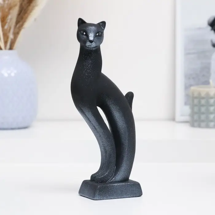 Фигура  Фигура "Кошка Рысь" чёрная с серебром 7х5х21см