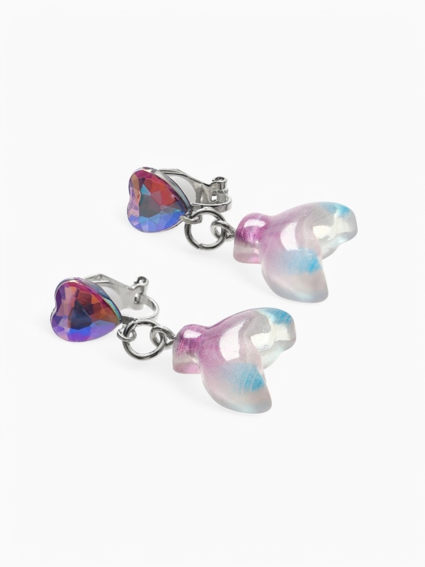 Серьги-клипсы детские  Серьги-клипсы детские "Выбражулька" хвост русалки с сердцем кристалл, цветные