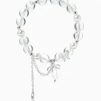 Браслет с подвесками &laquo;Сахарный. Перо и бант&raquo;, d=6 см, шар №10/8, белый радужный в серебре