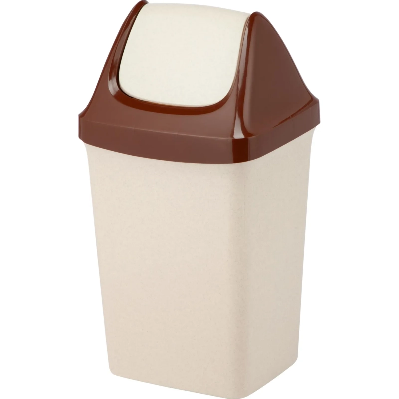 Ведро мусорное пластик 25л прям беж с корич крышк-маят 320х582х280мм_М2463