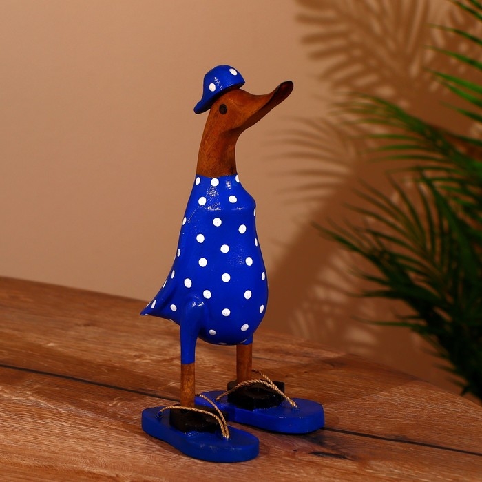 Сувенир "Утка в шлёпках" цв. синий, дерево 27 см