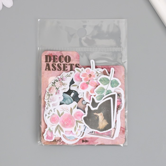 Наклейки для творчества Наклейки для творчества "Коты, розовые цветы и фото" 3,5х5 см набор 40 шт 9,4х8,4х0,5 см